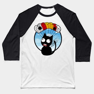 Silly black cat has a broken parachute Baseball T-Shirt